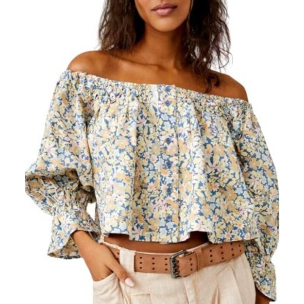 NWT Free People James Smock Top Size Small 100% Cotton Blue Floral Boho $128
